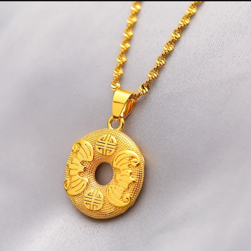 跨境直播批发越南沙金平安扣吊坠吉祥如意项链女网红爆款黄金金钱