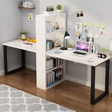 双人简易台式电脑桌家用书柜书桌一体桌书架组合经济型学生写字桌
