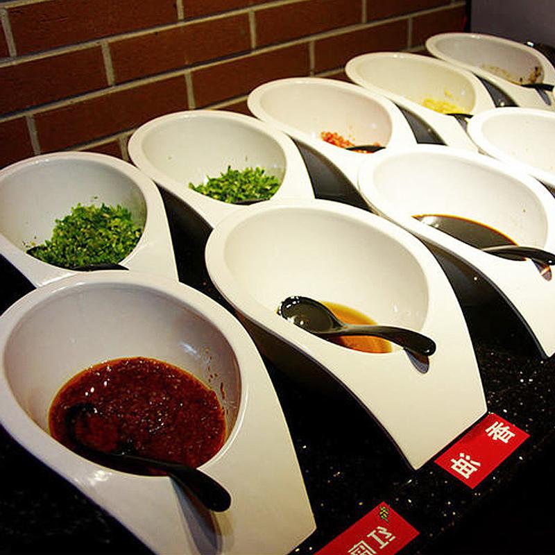 火锅调料碗商用塑料密胺餐具火锅店调料罐自助小料碗麻辣烫斜口碗