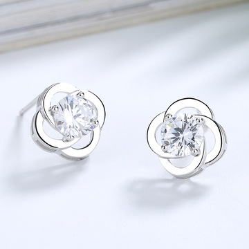 925纯银四叶草耳钉锆石耳钉女韩版简约个性 气质蓝钻耳环耳饰批发