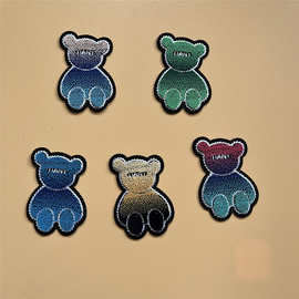 小熊牙刷绣标刺绣标背胶章仔服装布贴补丁绣花厂可爱熊头帖批发现