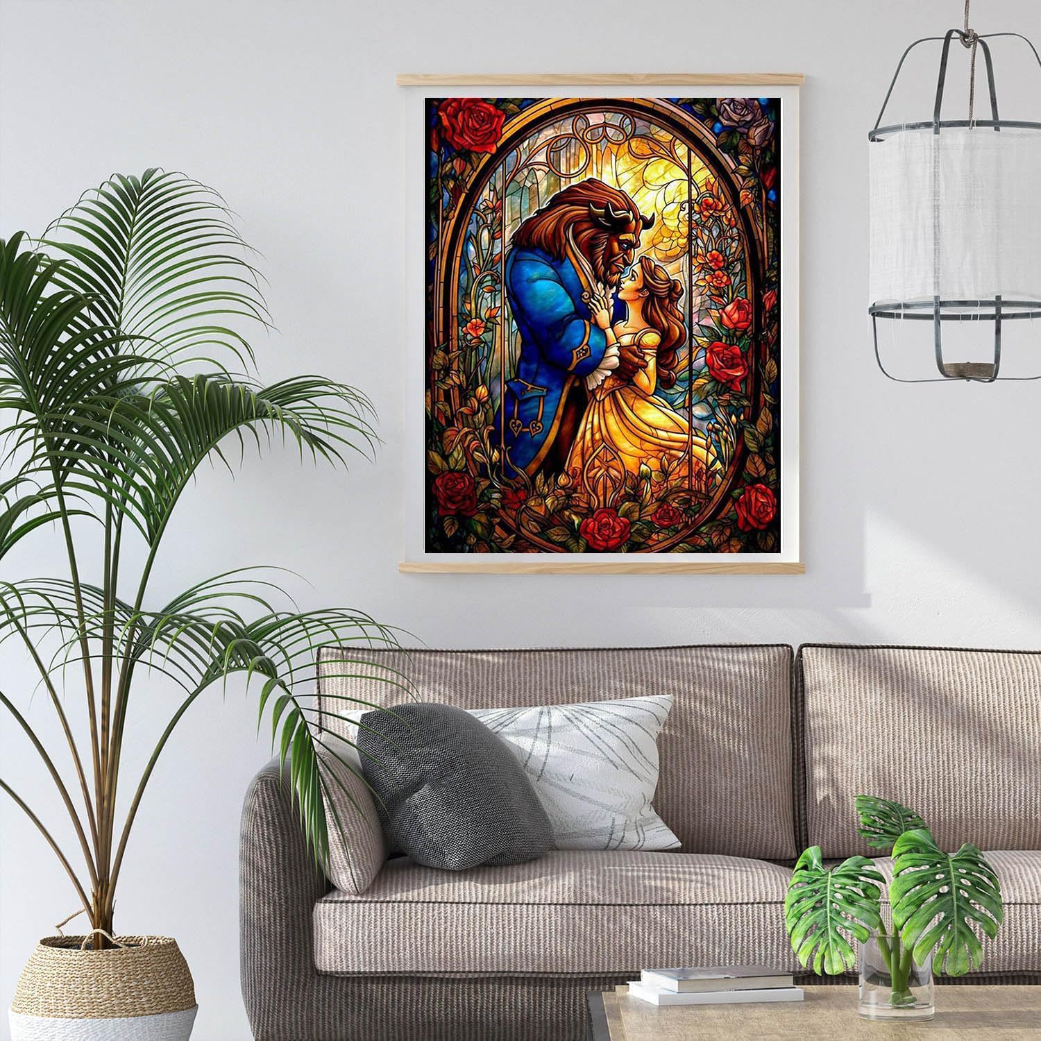 新款跨境新款5d钻石画美女与野兽装饰画diy圆钻/方钻砖石画亚马逊