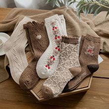 兔羊毛袜子女冬季新款日系可爱小熊中筒袜ins韩版加厚保暖堆堆袜