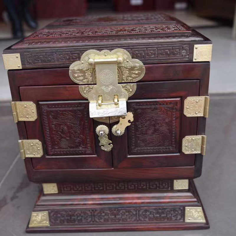 红木工艺品大红酸枝鹊桥相会镜箱珠宝箱红木嫁妆礼品送闺蜜礼物