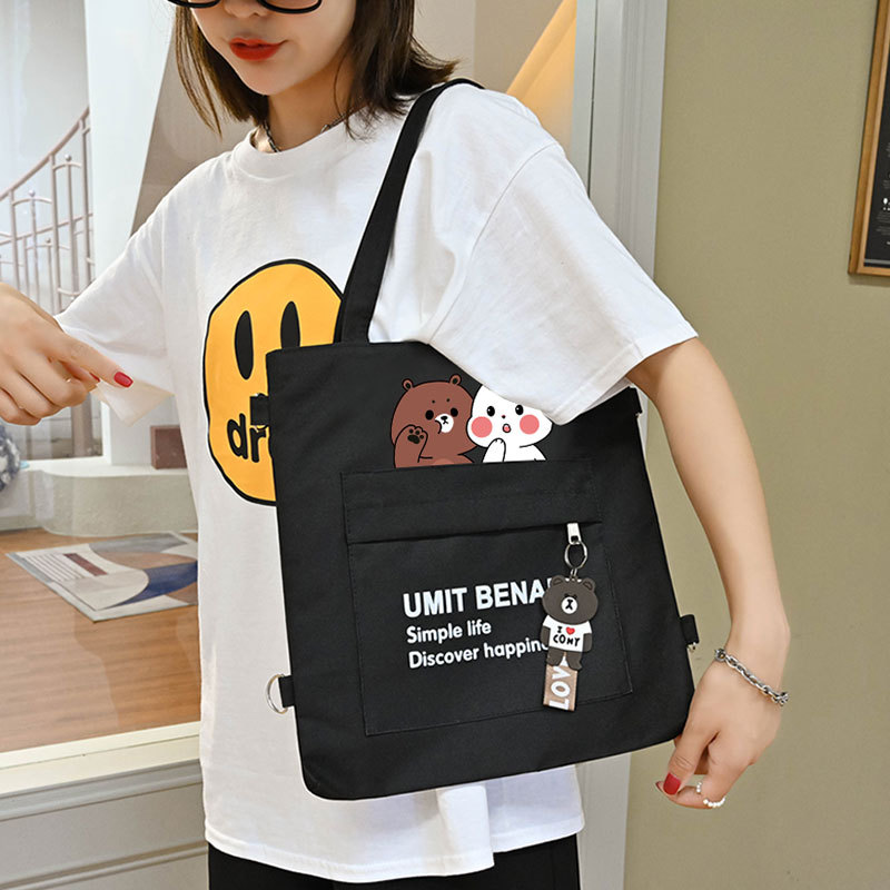 Canvas Bag Women's Adjustable Crossbody Bag Large Capacity Wholesale Korean Style Student School Bag with Zipper Original Backpack