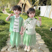 汉服男童夏季薄款短袖中国风女童唐装改良古装六一儿童民族表演服