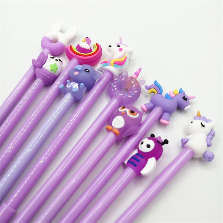紫色系列网红爆款卡通笔中性笔卡通趣味学习文具学生黑色水性笔厂