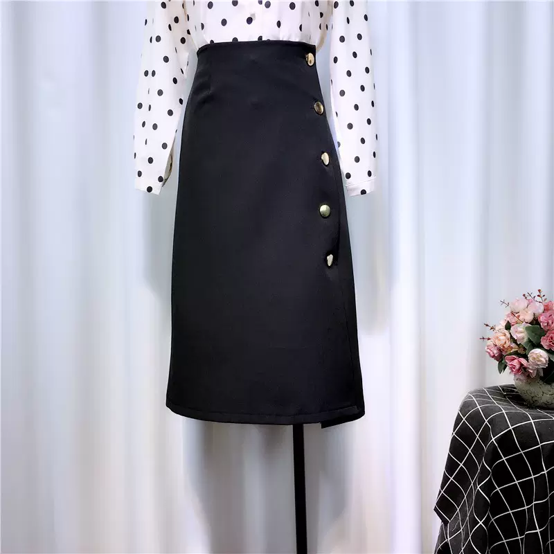 中长半裙A字裙气质半身裙子显瘦显高腰工作群黑色职业裙正装过膝