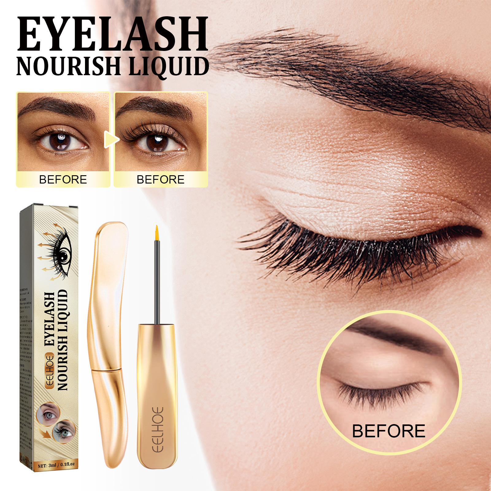 Eelhoe Eyelashe Essence Eyelash Black Curling Natural Beautiful Long Thick Eyelash Moisturizing Care Solution