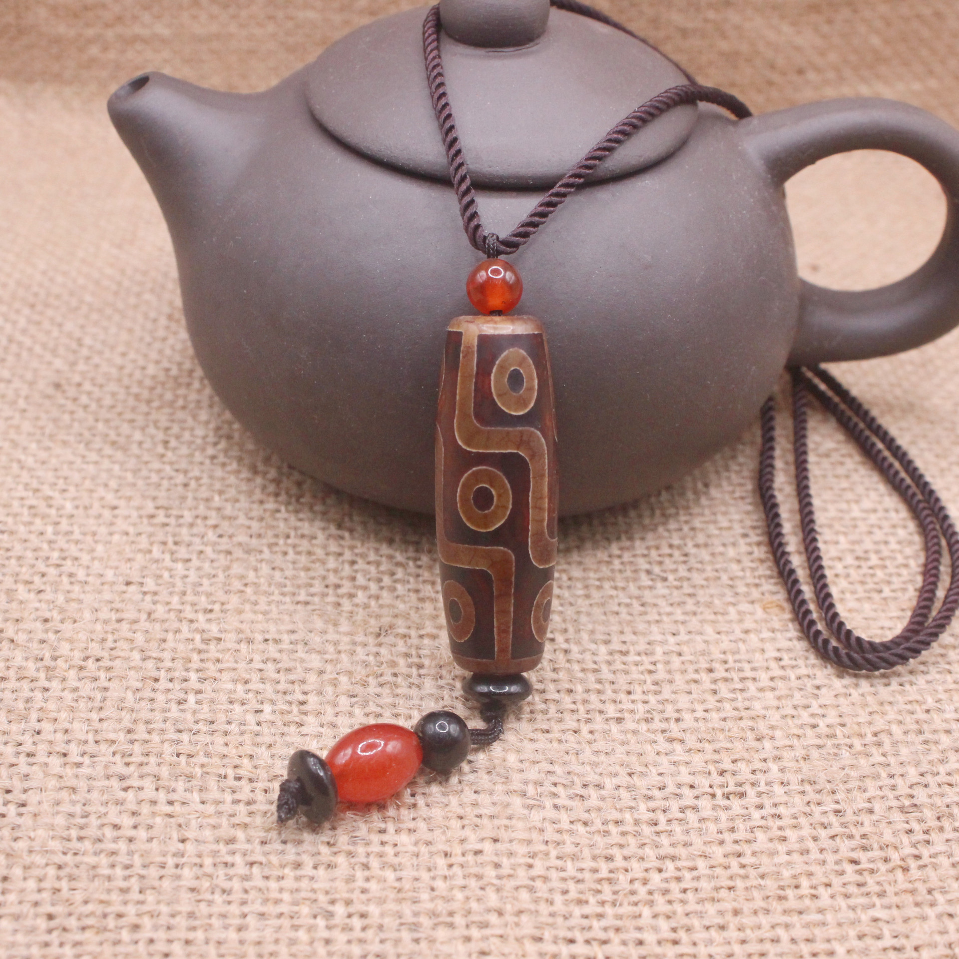 天然西藏真品九眼天珠吊坠男女款玛瑙天珠民族风项链护身符挂饰