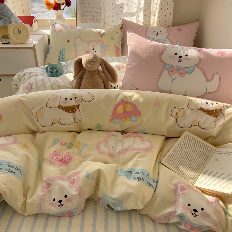 新款卡通风100%全棉床上四件套学生小新新纯棉宿舍被套三件套被套