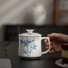 A0X羊脂玉瓷陶瓷茶杯个人办公室马克杯带盖德化白瓷水杯家用
