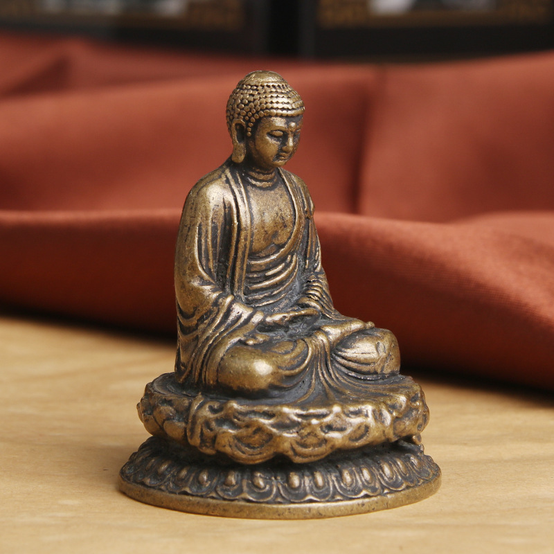 纯黄铜做旧如来佛主佛像摆件纳福转运释迦摩尼神像老铜器文玩批发