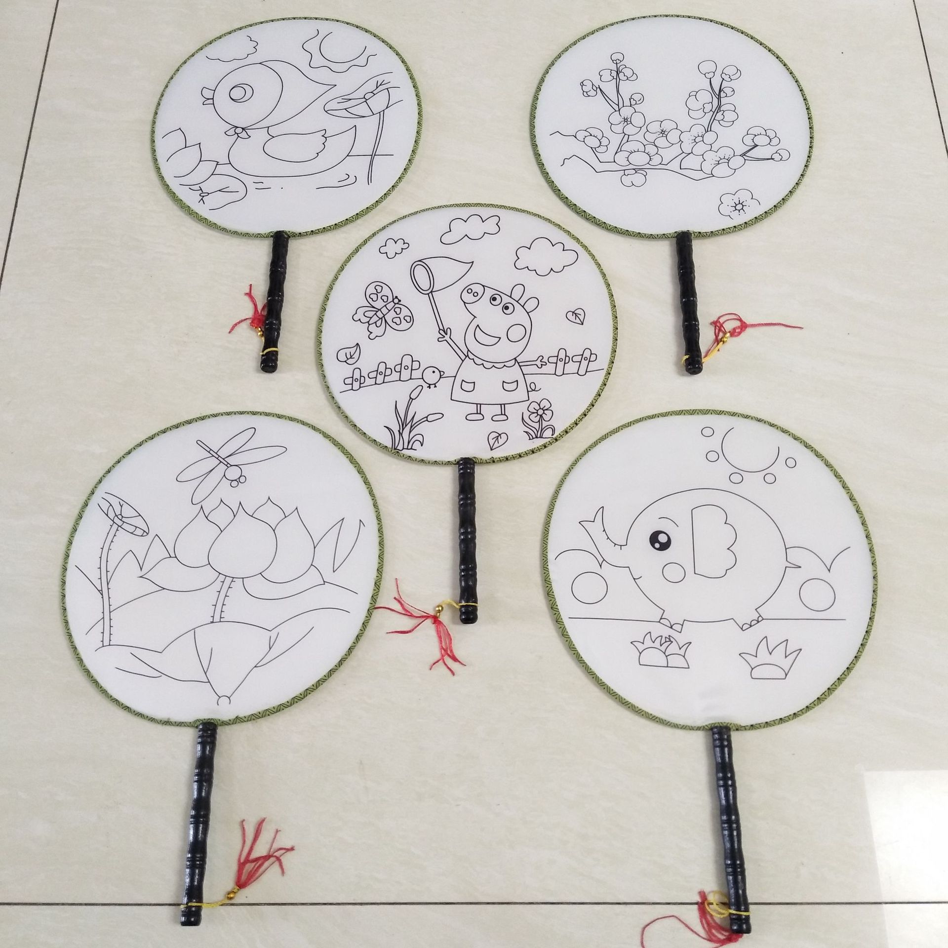 夏季古典空白团扇 diy手工绘画圆扇 儿童涂色扇子 各种彩绘涂鸦扇