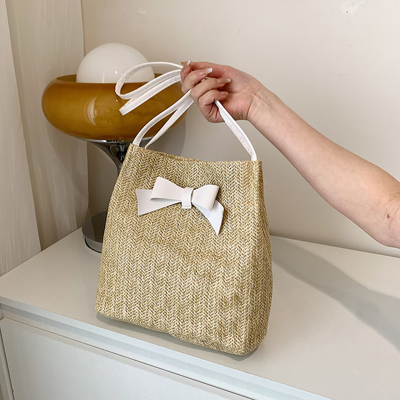 Bag Large Capacity Women's Bag 2022 New Straw Portable Bucket Bag Fashion Bowknot Shoulder Bag Tote Bag