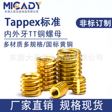 Tappex标准件内外牙螺母家具自攻自锁入塑胶铜螺母铜嵌件工厂现货