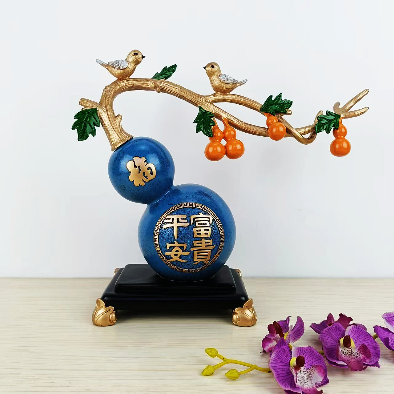 五福临门喜上枝头葫芦摆件创意新中式家居饰品树脂工艺品厂家批发