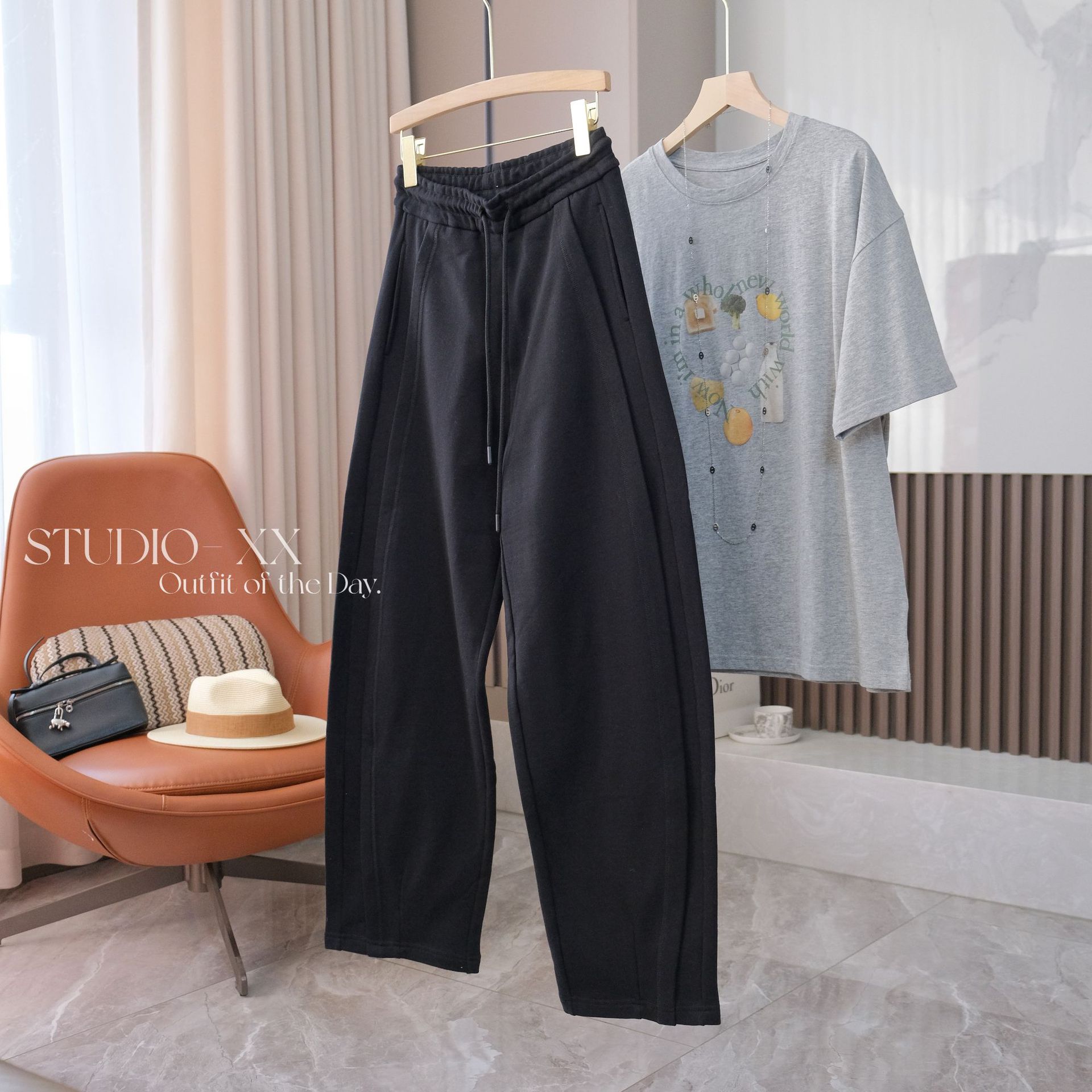 Lu Family Gao Ding! Slim Fit Split Stitching Loose Wide Leg Leisure Baggy Pants Sweatpants Sickle Pants for Women Spring Women Clothes