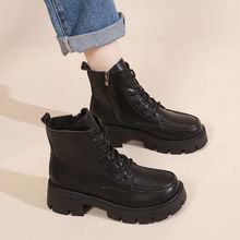 黑色显瘦马丁靴女2023新款秋季复古厚底百搭薄款小个子增高短靴子