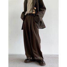 Jiwuus 秋日系复古直筒咖啡色西裤男女生垂感阔腿宽松休闲长裤子