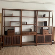 新中式北美黑胡桃木博古架禅意组合书柜书架茶室茶叶柜实木家具
