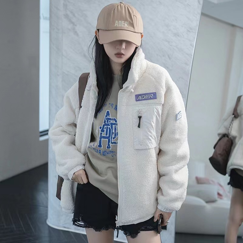 正品ader羊羔绒外套宽松百搭男女同款秋冬潮流加厚保暖长袖拉链衫