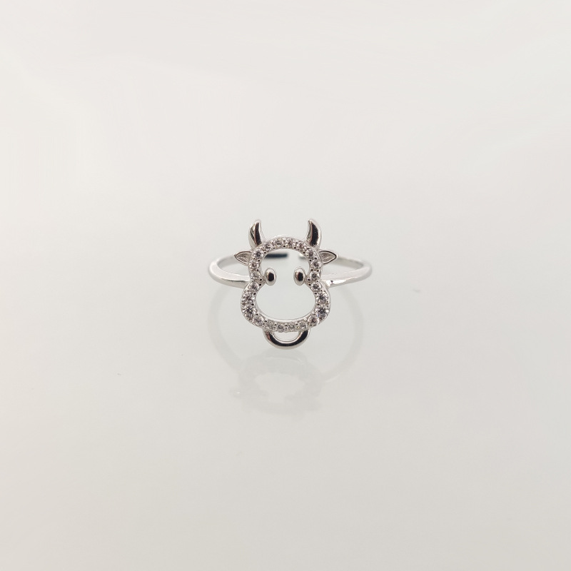 德盟s925银本命年可爱生肖牛指环清新镂空萌牛时尚牛年简约女戒指