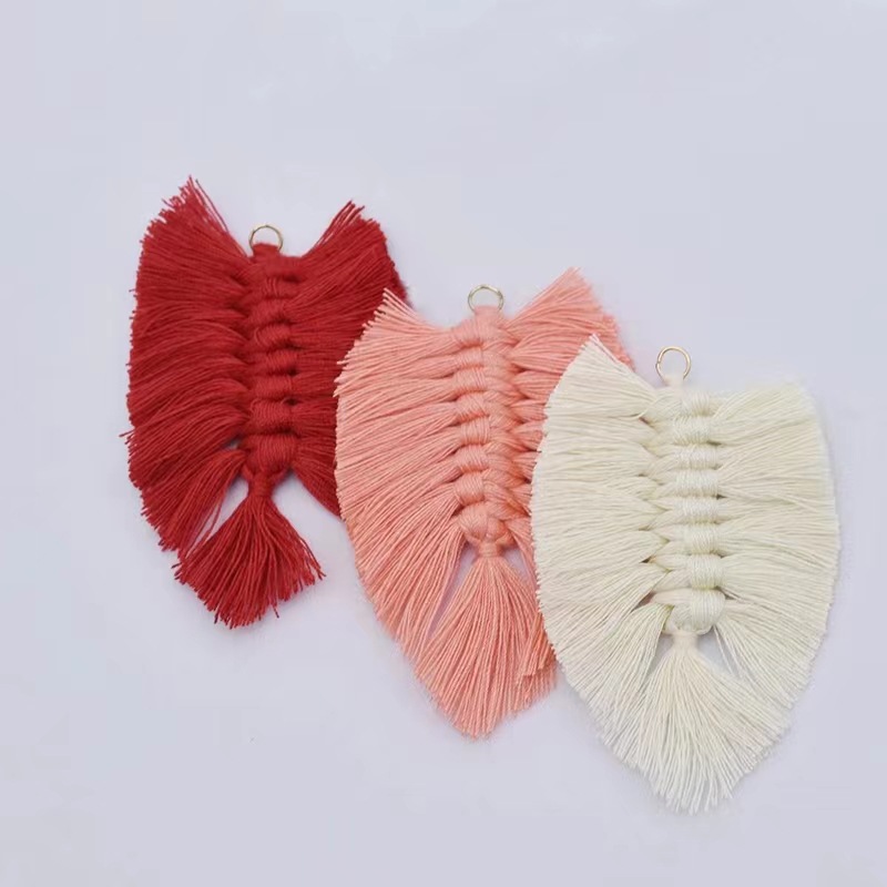 Factory Direct Sales Nordic Style Solid Color Handmade Leaves Tassel Key Chain