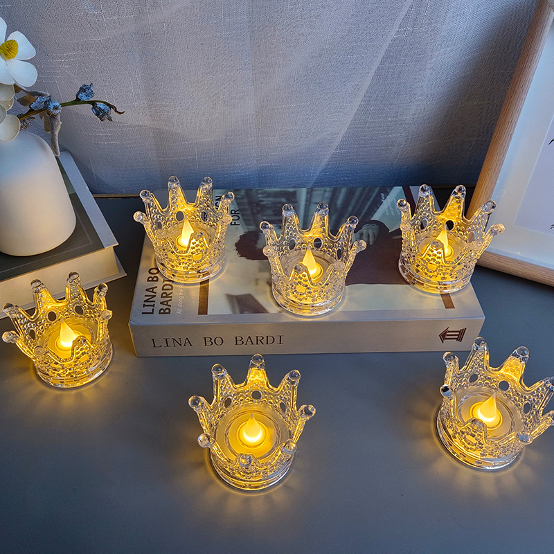 Transparent Crown Electronic Candle Night Lamp