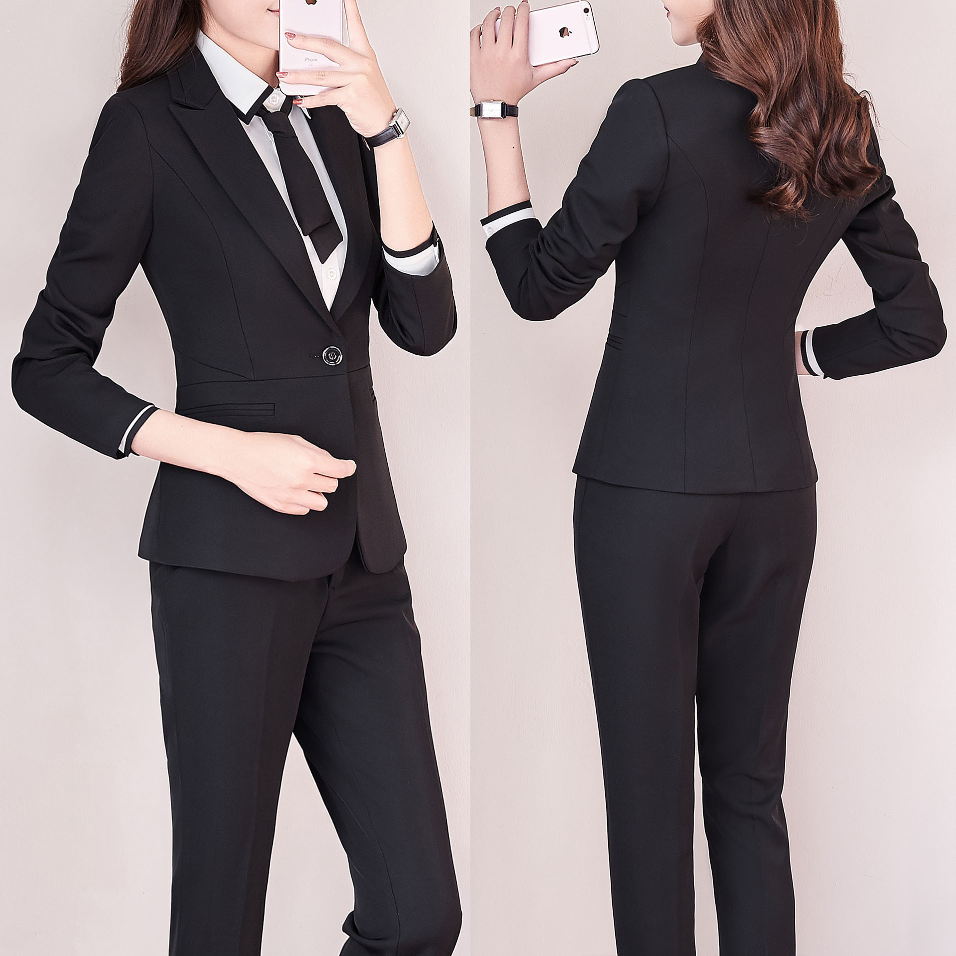 春秋工作服女长袖珠宝店经理前台服务员美容院工装职业装西服套装