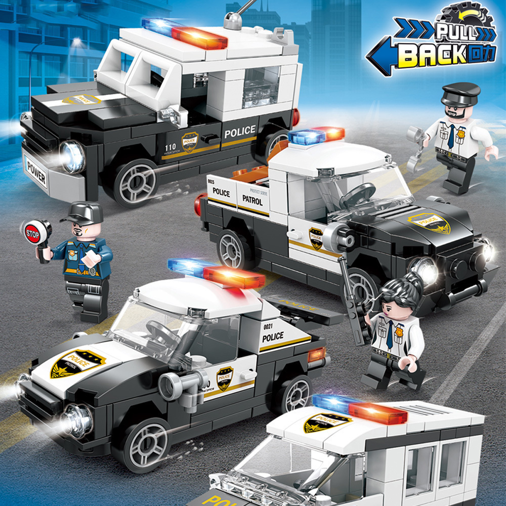 乐玩60001创意回力警车兼容乐高小颗粒拼装积木儿童男孩玩具礼物
