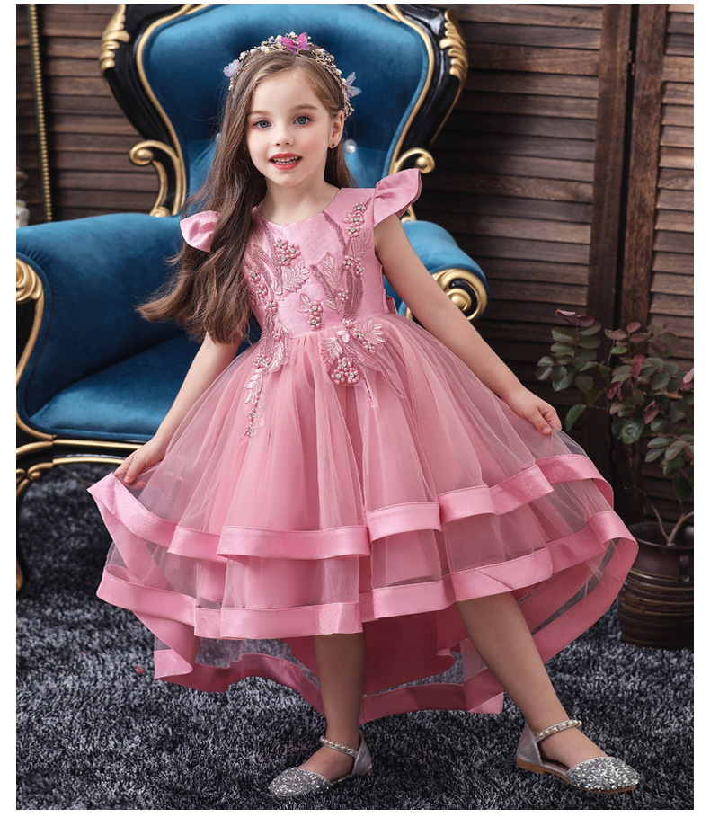 外贸热销儿童礼服批发女童拖尾裙演出服公主蓬蓬裙网纱裙主持服