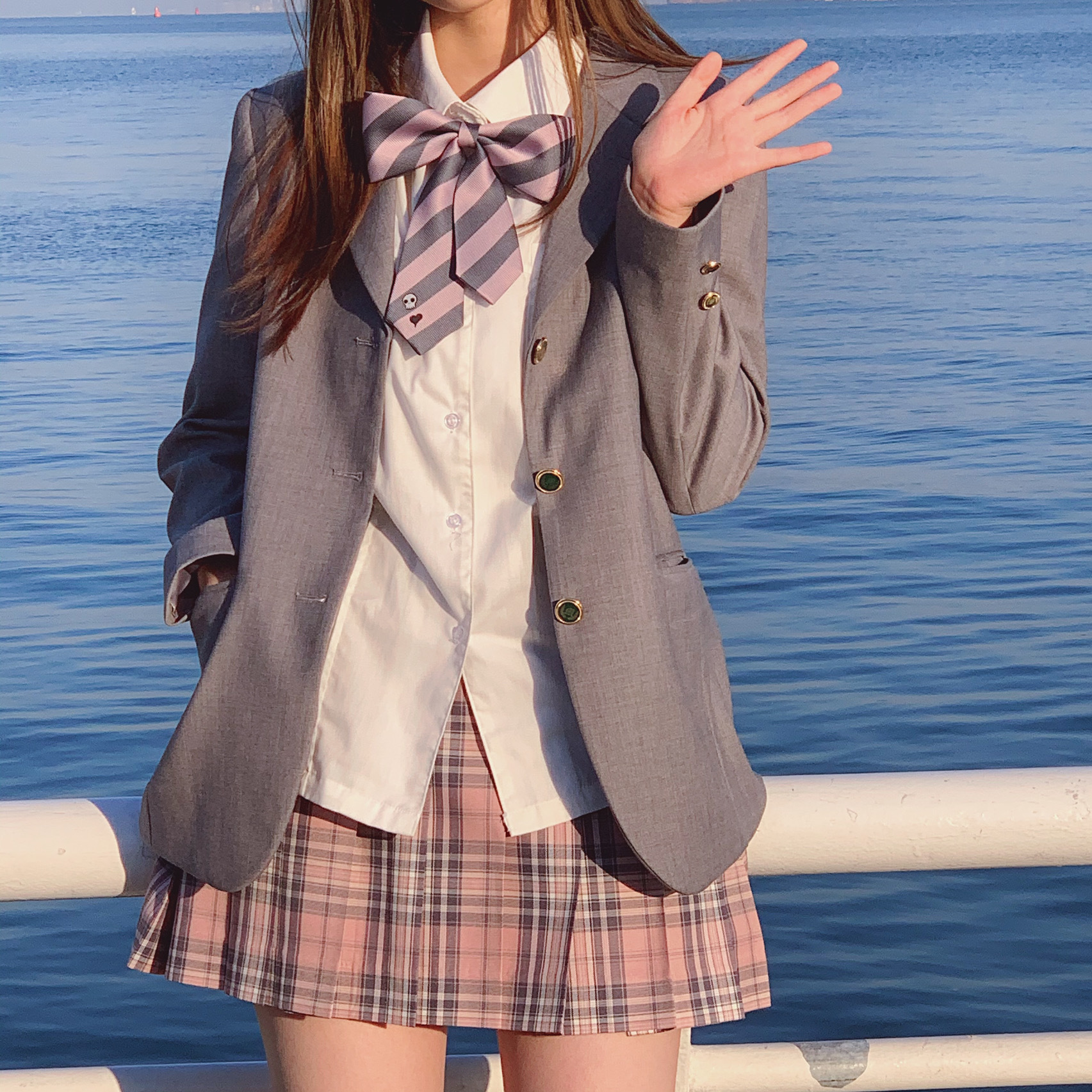 深夜幻境情人节限定jk格裙制服班服日系本佐中套装灰粉格百褶裙女