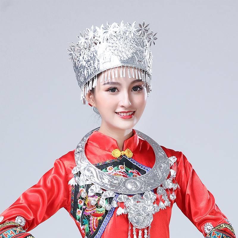 贵州苗族苗银头饰帽子项圈纯手工苗族银饰帽子民族服装苗银配饰
