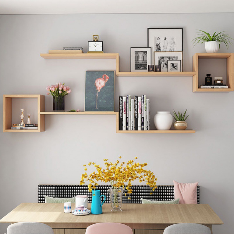 卧室背景墙壁挂式壁柜墙面装饰架墙上置物架创意格子客厅餐厅书架