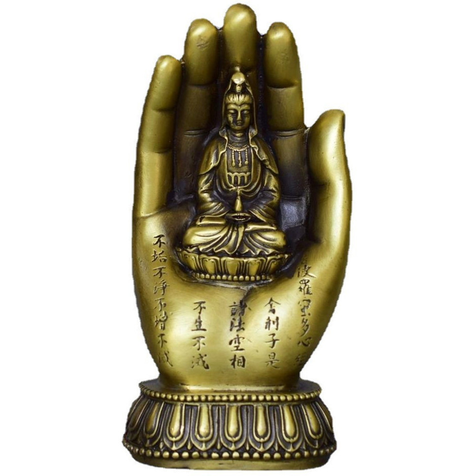 黄铜佛手观音摆件观音菩萨像家居佛堂供奉水瓶观音菩萨观世音菩萨