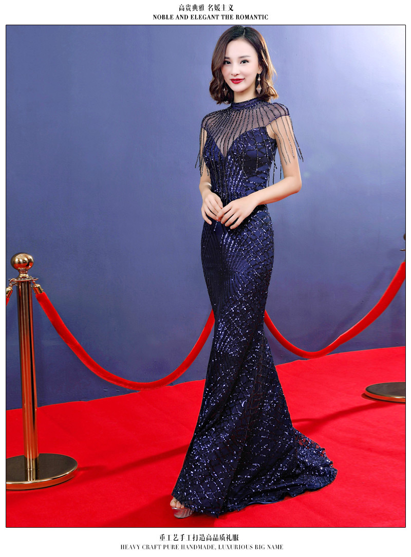 晚礼服女2021新款年会气质端庄大气亮闪闪走秀红毯鱼尾主持人礼服