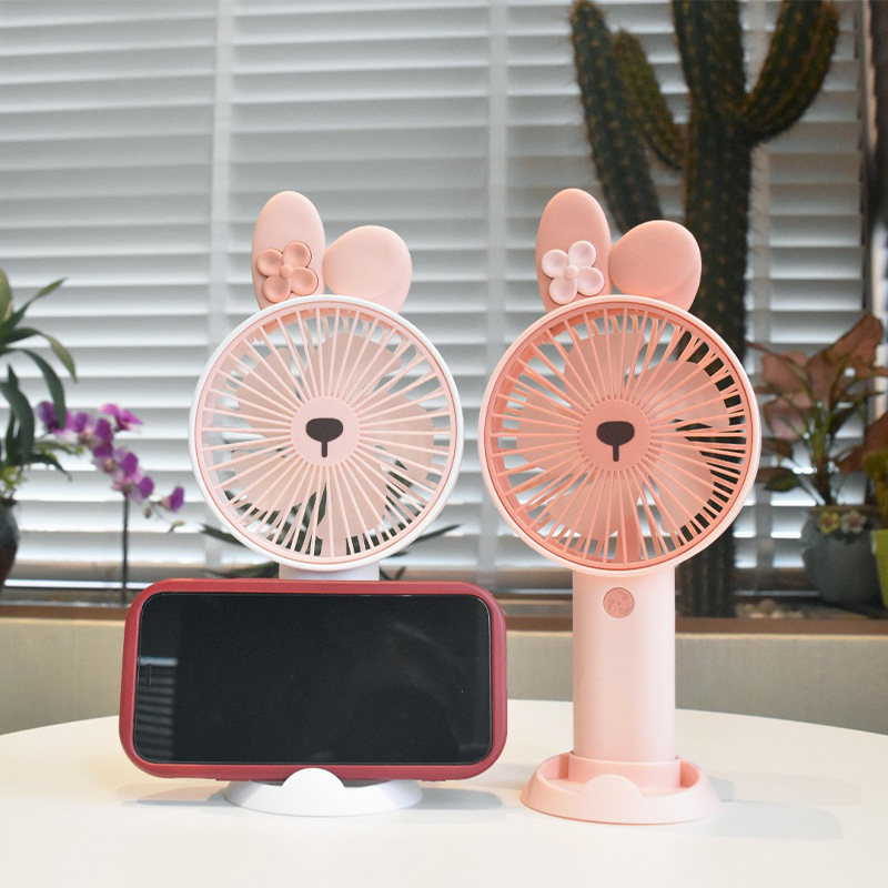 Cartoon Rabbit Little Fan with Base Bracket USB Charging Summer Children Hand-Held Electric Fan Training Class Gift