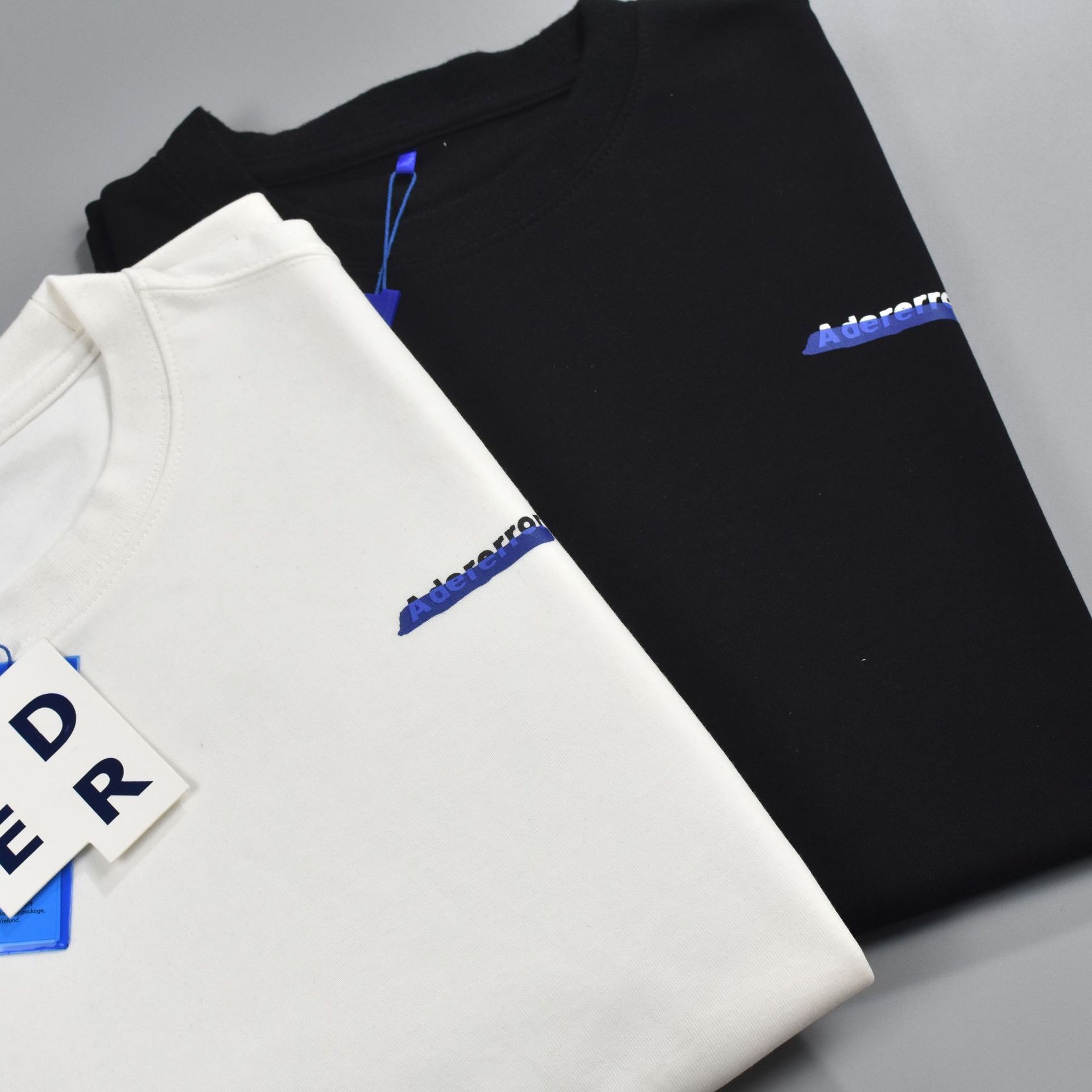 ader对折短袖中标蓝色涂鸦侧标字母2022夏宽松简约韩版inst恤男女