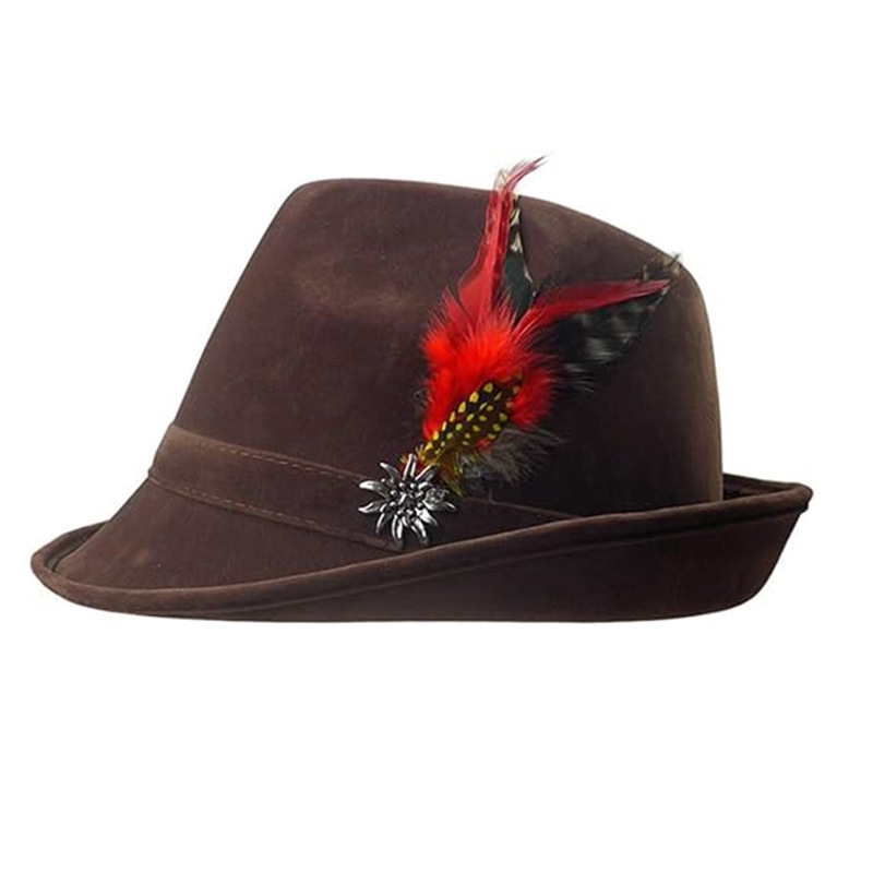 欧洲礼品啤酒节爵士帽 德国猎人绿色eva复合金属雪绒花针羽毛帽子