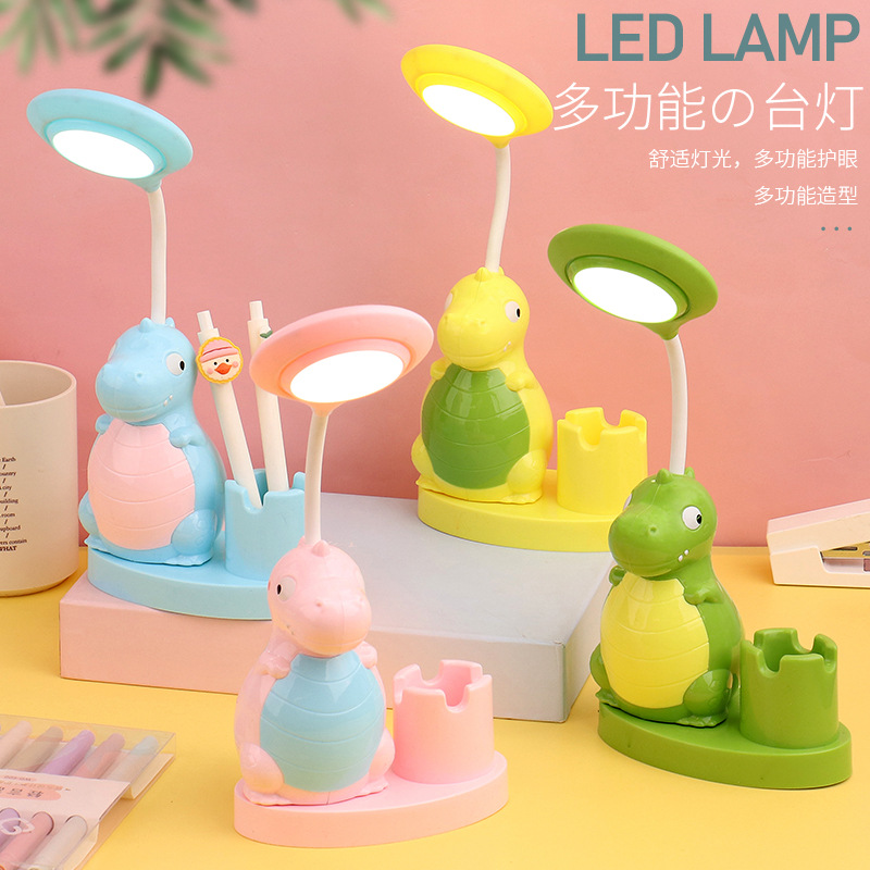 new cubby lamp internet celebrity dinosaur pen holder penknife usb rechargeable desktop children reading light with small night lamp