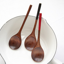 原木圆口红黑鼠尾日韩式勺子 创意甜品木质勺创意木勺子冰淇淋勺