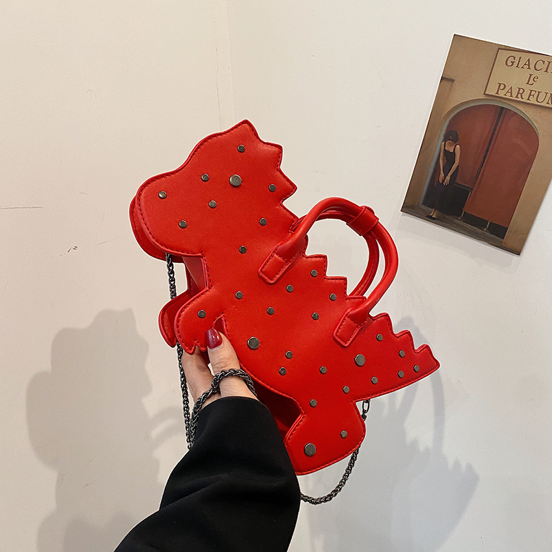 跨境爆款铆钉恐龙包2024新款时尚洋气手提包小红书同款链条斜挎包