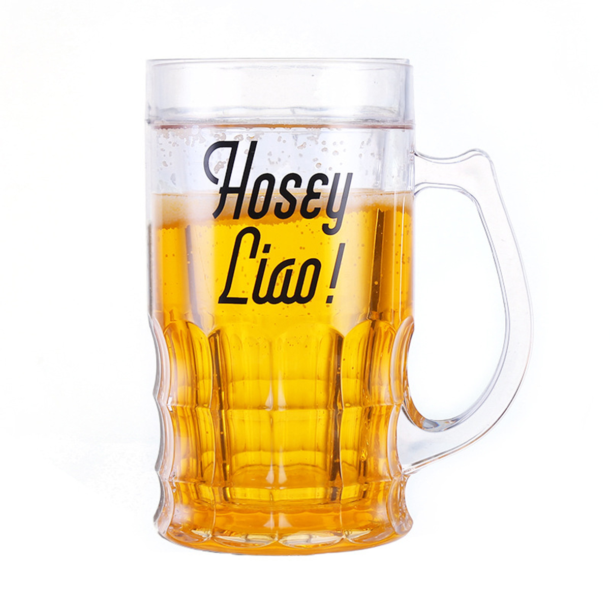 塑料双层冰冻杯 亚克力透明啤酒杯 450ml带冷冻液双层扎啤杯