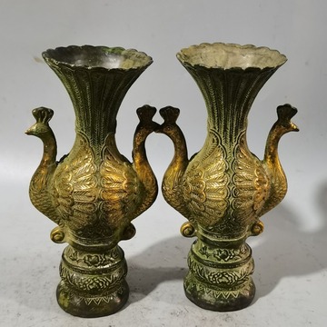 仿古纯铜乾隆年制清朝铜花瓶摆件凤凰花瓶一对家居办公室客厅摆设