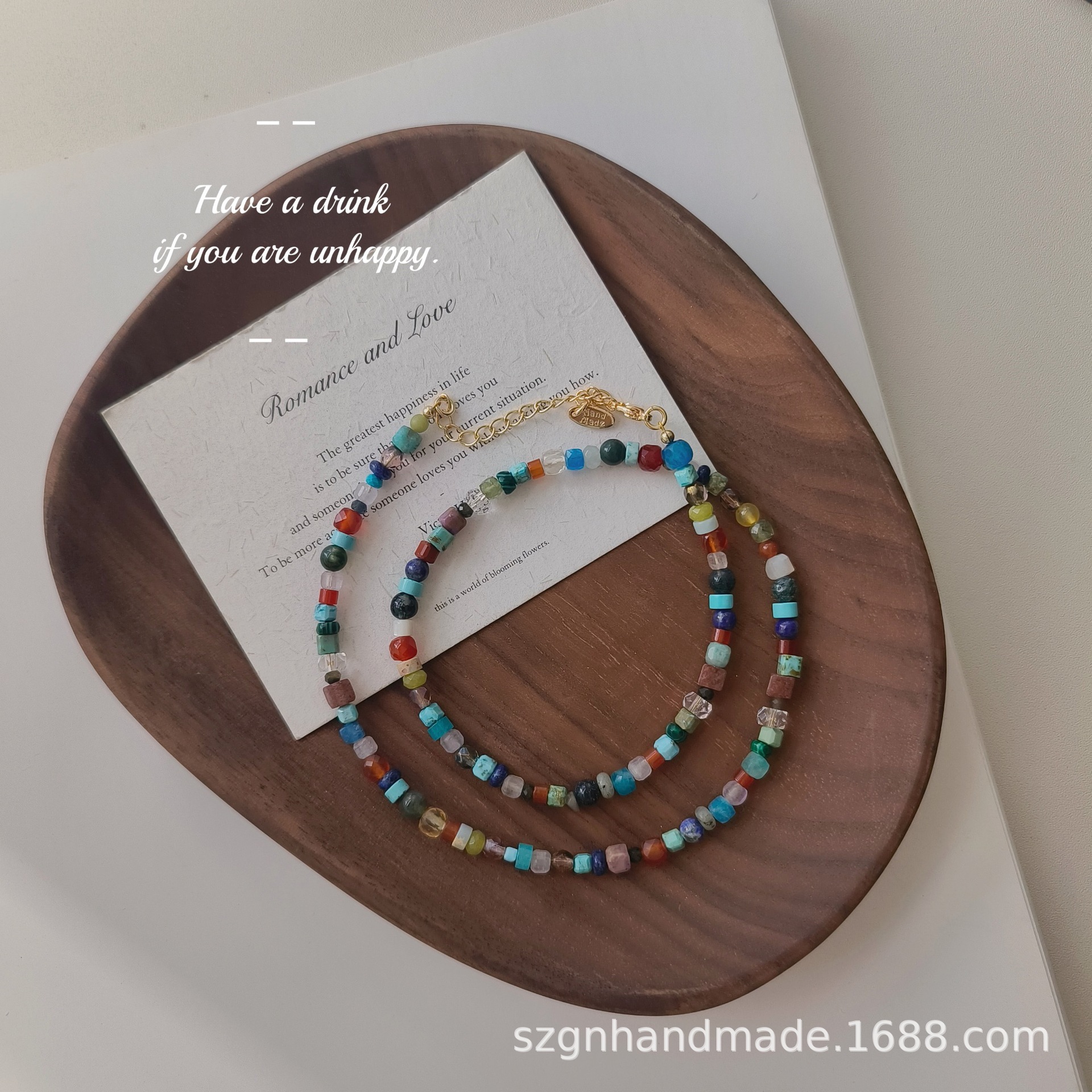 多巴胺彩虹色天然宝石串珠项链女轻奢小众高级感锁骨项链颈链