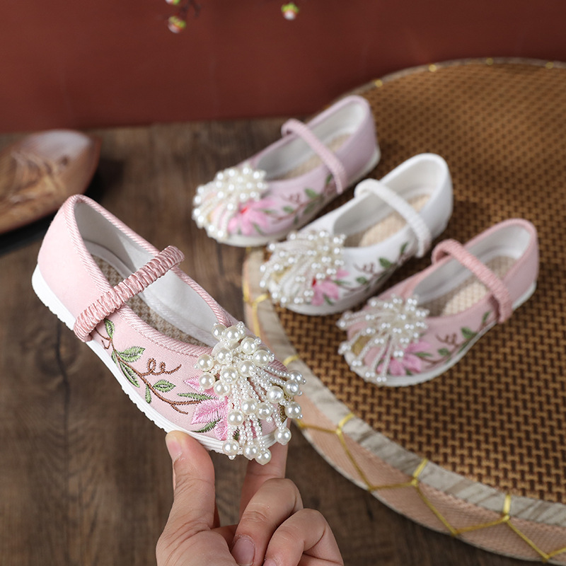 女童汉服鞋子儿童古风绣花鞋宝宝透气古装鞋学生演出鞋女孩公主鞋