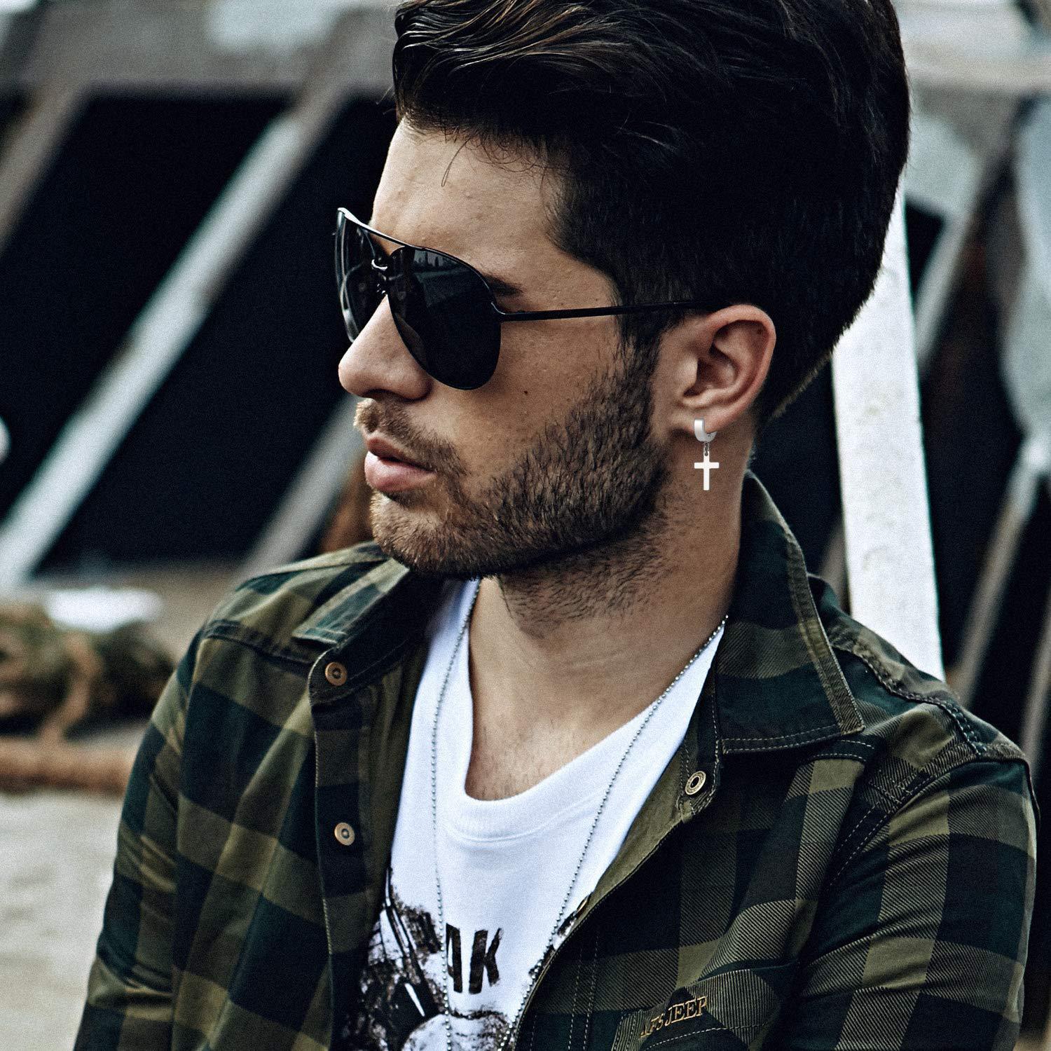 欧美朋克时尚个性十字架不锈钢个性男耳扣耳钉跨境套装耳饰