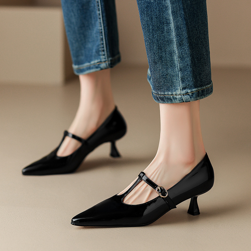 走量款名媛正装通勤鞋新款鞋子羊漆皮简约搭扣玛丽珍鞋时装单鞋女