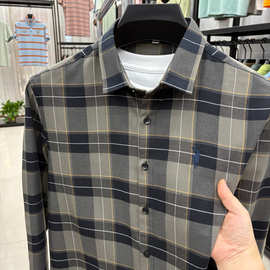 格子衬衫高档长袖宽松型方领春秋季2025年春秋季刺绣休闲时尚衬衫
